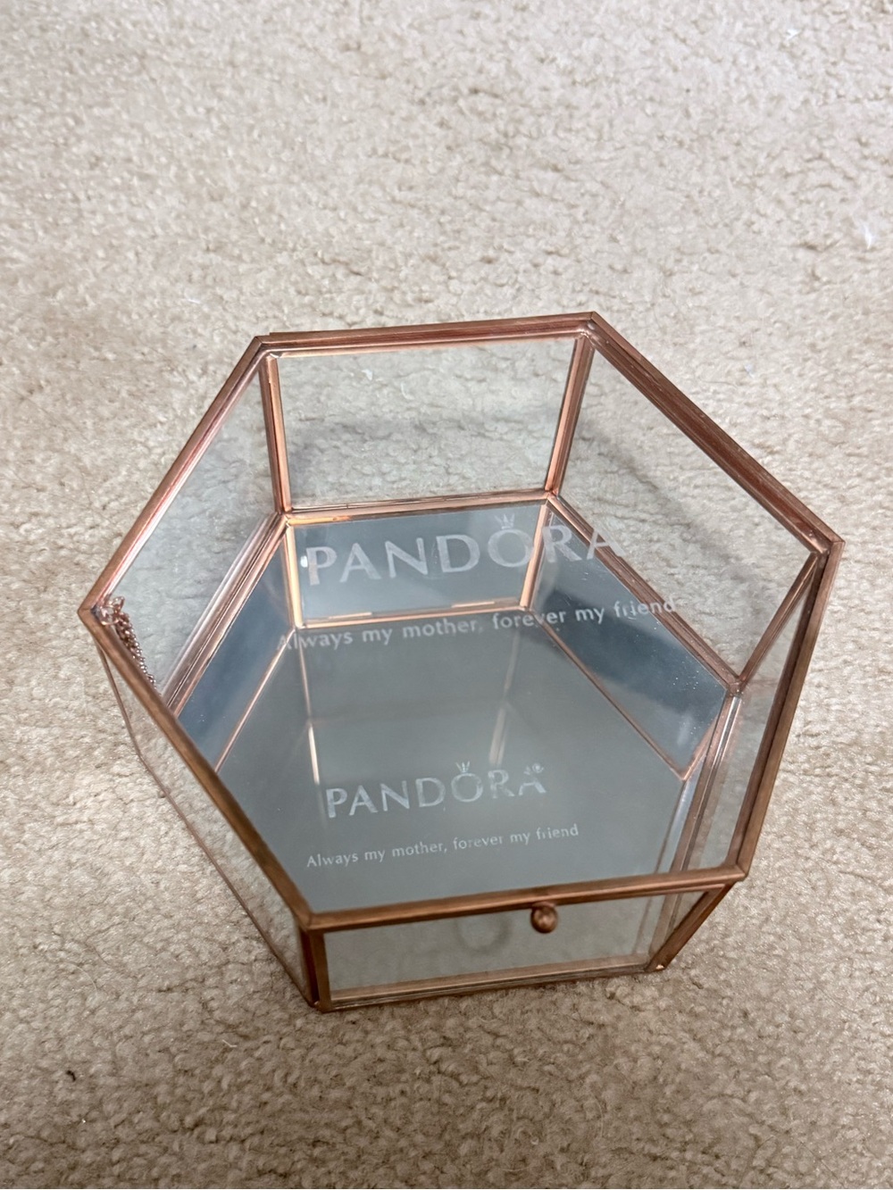Pandora Hexagonal Glass Jewelry Box in Rose Gold